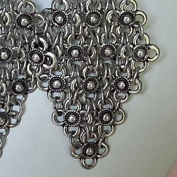 Vintage Flower Link Diamond Shaped Dangle Mesh Clip On Earrings Statement 4" - Picture 4 of 7